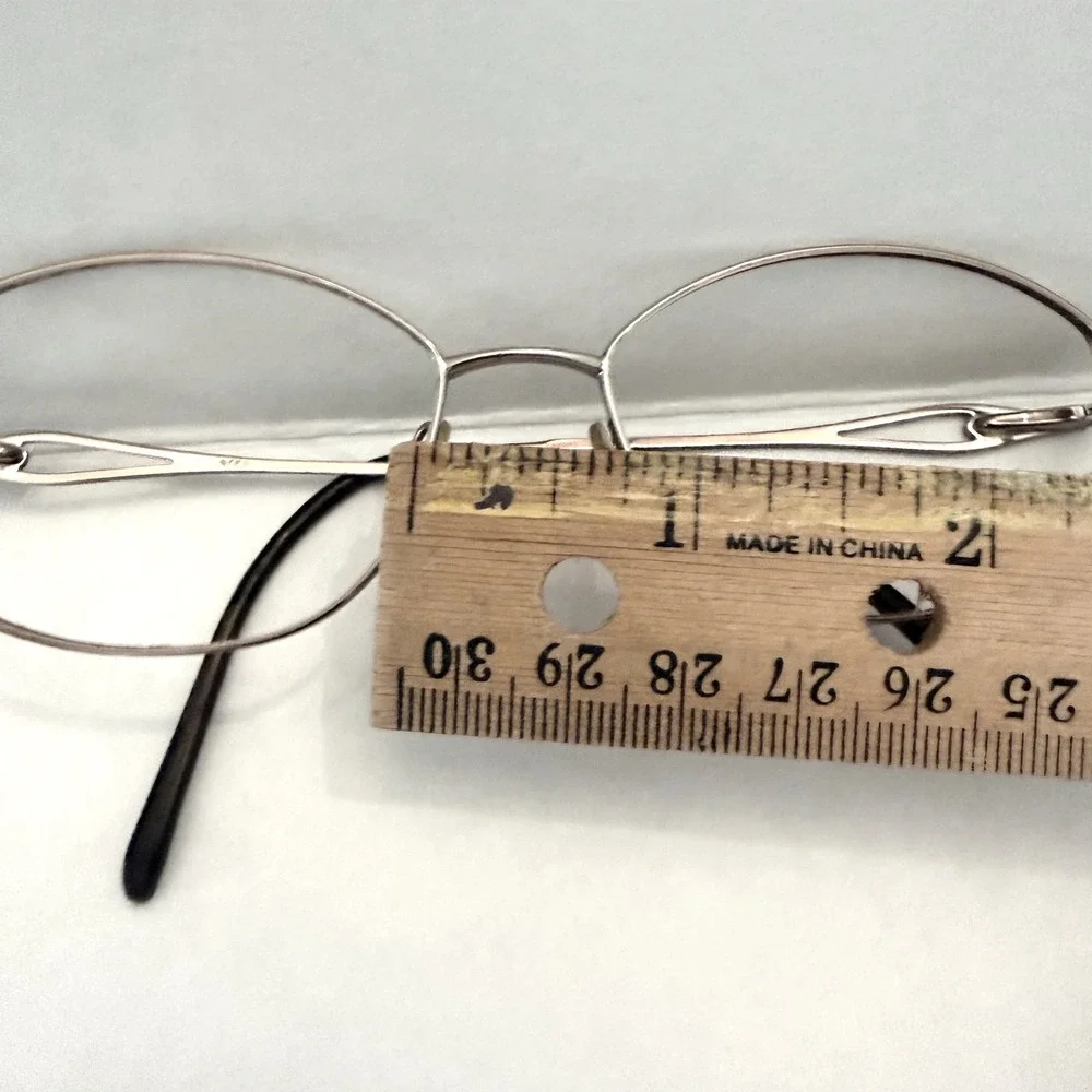 Vintage Silver Metal Oval Eyeglasses Rhinestone Detail Frames Womens